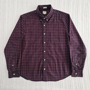 J. Crew Untucked Shirt Men's L Large Red‎ Blue Check Slim Pima Cotton Well Made